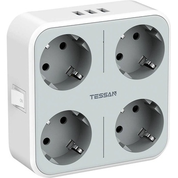 Tessan Wall Socket TS-302-DE - разклонител с 4хAC изхода и вградени 3хUSB-A изхода за мобилни устройства (бял)