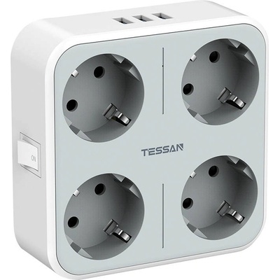 Tessan Wall Socket TS-302-DE - разклонител с 4хAC изхода и вградени 3хUSB-A изхода за мобилни устройства (бял)