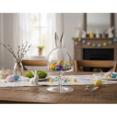 Velikonoční skleněná mísa LITTLE s víkem králičí ouška 12x23 cm – Zboží Dáma