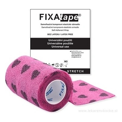 ALFA VITA, s.r.o. FIXAtape STRETCH samofixačné elastické ovínadlo bez latexu, fialové so srdiečkami, 7,5 cm × 4,5 m, 1 ks