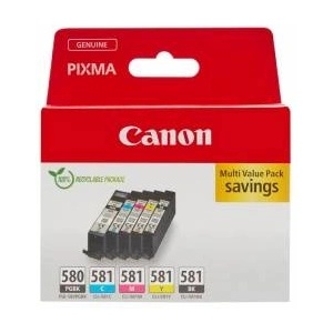 Canon Ink Multipack - PGI-580/CLI-581 Original Printer Ink Cartridges Pack of 5 (1 x Black, 1 x Cyan, 1 x Magenta, 1 x Yellow & 1 x Black printer cartridges) - 2078C007