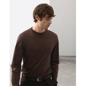 Marks & Spencer Тениска от чиста памучна материя Supima® с дълъг ръкав Marks & Spencer кафява Marks & Spencer | Kafyav | МЪЖЕ | M REG