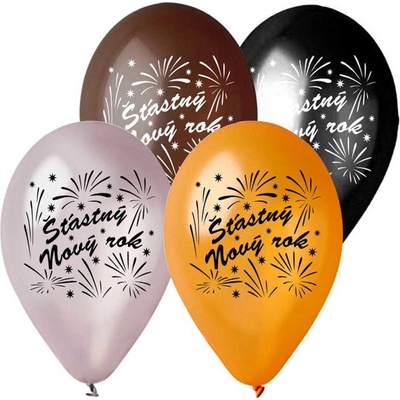 GEMAR Balónek nafukovací metalický 28 cm potisk ŠŤASTNÝ NOVÝ ROK 4