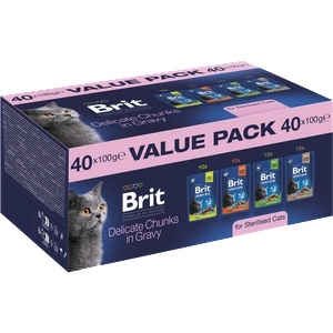 Brit Premium by Nature Cat - икономична опаковка за възрастни кастрирани котки, 40 x 100 г (нежни парченца в сос)