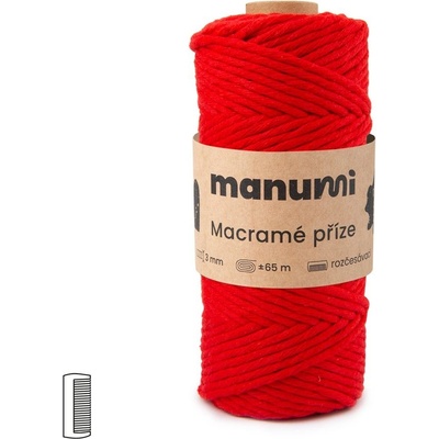 Manumi Macramé příze stáčená 3mm červená - 1 ks