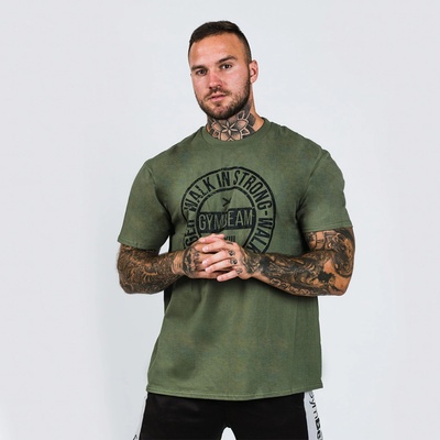 GymBeam tričko Walk In Strong SS military green