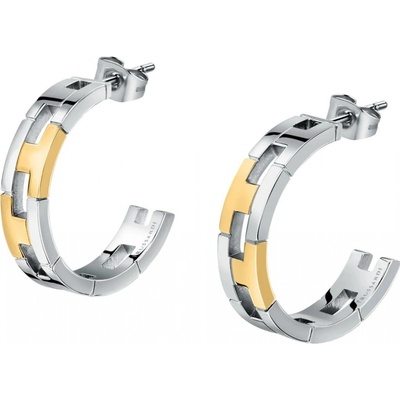 Trussardi oceľové bicolor náušnice kruhy T-Logo TJAXC69