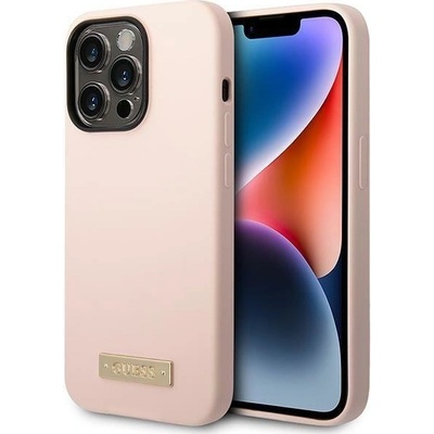 GUESS Кейс Guess GUHMP14XSBPLP за iPhone 14 Pro Max 6.7", розов / розов, твърд, съвместим с MagSafe, Silicone Logo Plate (3666339070335)