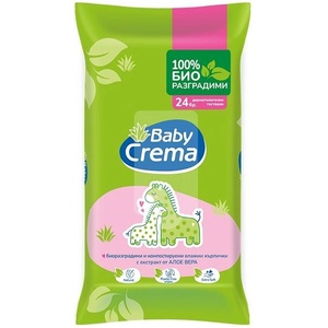 Baby Crema Биоразградими мокри кърпички Baby Crema - Алое Вера, 24 броя (3800162529947) - ozone