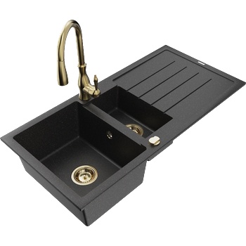 Mexen Andres гранитна мивка 1, 5 камери с отцедник и кухненски смесител Savita, черен/сребрист - 6515-73-672601-50 (6515-73-672601-50)