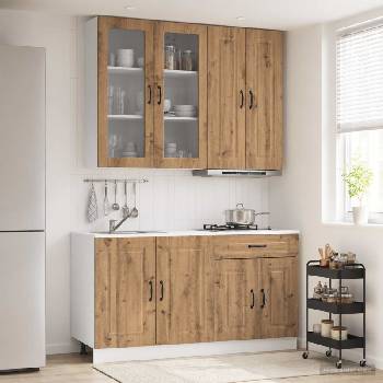 vidaXL Кухненски единица KALMAR 4 pcs Дъб артизан Инженерна дървесина (3438314)