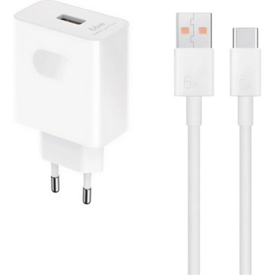 Honor Зарядно устройство HONOR SuperCharger за захранване от електрическата мрежа, USB гнездо 66 W, бързо зарядно устройство + кабел Type-C, БЯЛО HN-110600E00 + КАБЕЛ (HN-110600E00 + CABLE)