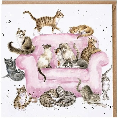 Přání Wrendale Designs "Cattitude", 15x15 cm - Kočky na sedačce