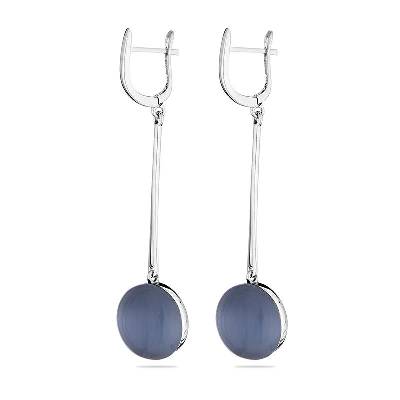 Сребърни обици с камък котешко око в син цвят GL1625E Swan