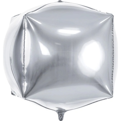 PartyDeco Fóliový balón Kocka strieborný 35cm