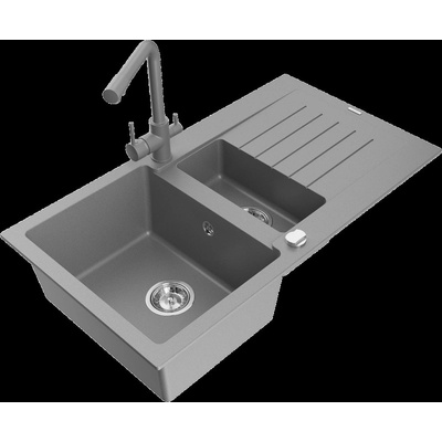 Matias гранитна мивка 1, 5-коморна с отцедник и кухненски смесител Duero, сив - 6502-71-671600-71 (6502-71-671600-71)