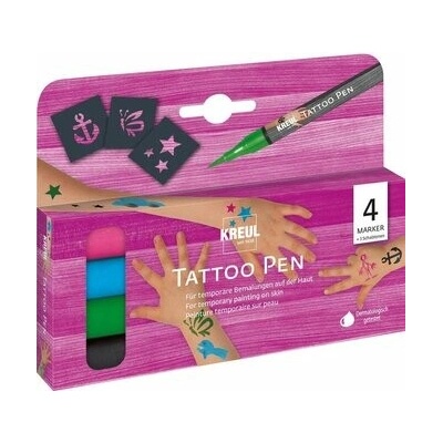 Kreul Tattoo Pen tetovacie fixky motívy kotva hviezda motýľ sada 4 ks