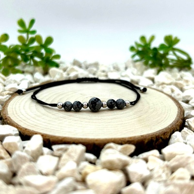 Certom Provázkový náramek s vločkovým obsidiánem a stříbrnými prvky 0067