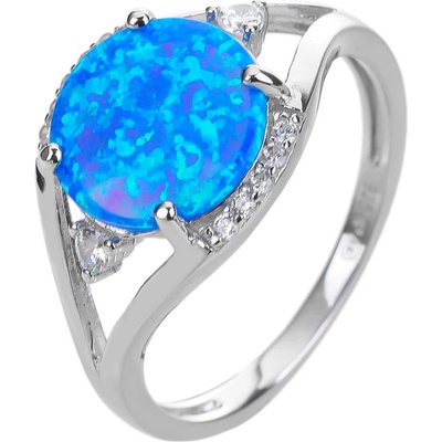Bealio stříbrný prsten mohutný SOLITÉR modrý OPÁL 03 12540 3268