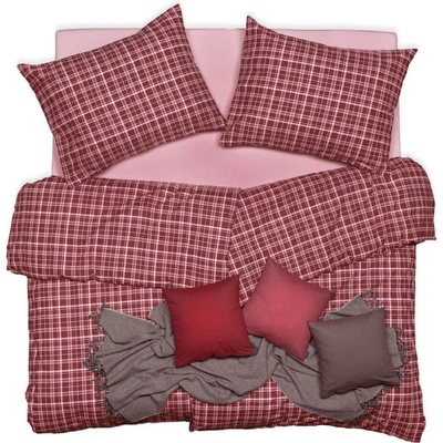 SCANquilt Obliečky KLASIK SOFT kocky vínová 140x200 70x90
