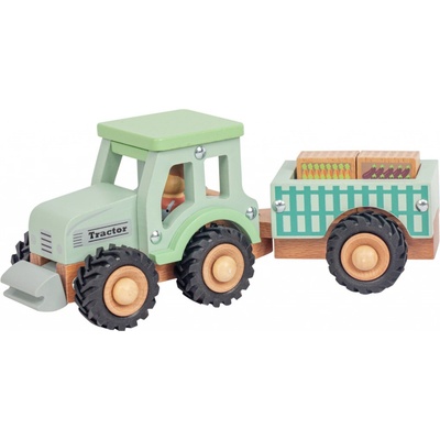 New Classic Toys Dřevěný traktor s přívěsem a zeleninou 11944