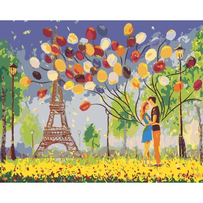 zuty Malování podle čísel pár s balónky v Paříži 80 x 100 cm vypnuté plátno na rám