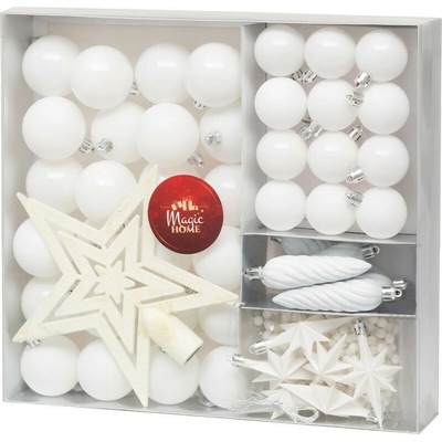 Gule MagicHome sada, 50 ks, 4-5 cm, biele, hviezda, girlanda, šiška, na vianočný stromček