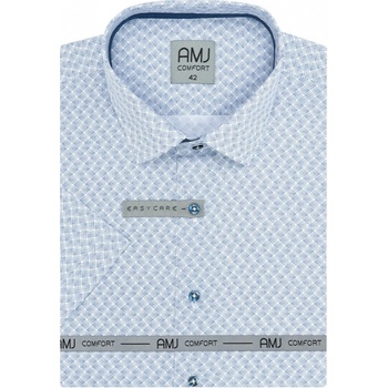 AMJ pánská bavlněná košile krátký rukáv regular fit VKBR1279 modré puntíky na bílé