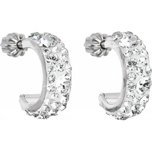 Evolution Group strieborné náušnice kruhy s kryštálmi Swarovski biele polkruh 31118.1 krystal