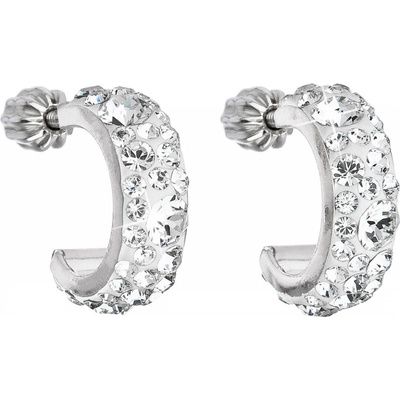 Evolution Group strieborné náušnice kruhy s kryštálmi Swarovski biele polkruh 31118.1 krystal