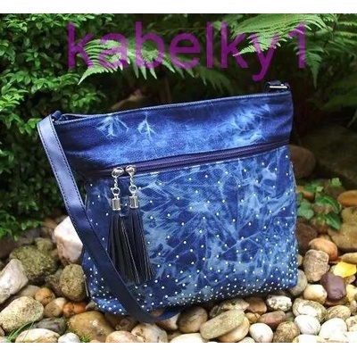 Kabelka riflová strieborné kovanie kovanie crossbody modrá