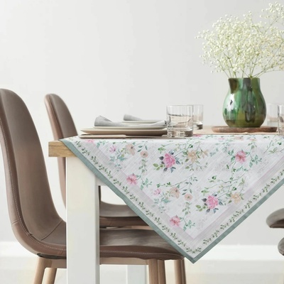 Eurofirany Obrus SUMMER 07 s potlačou kvetov zelenkavá Polyester 90x90 cm