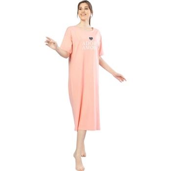 Дълга нощница в розово-коралов цвят с надпис и сърце