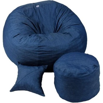 Image 1 of Pufrelax Комплект, Барбарон с табуретка за крака и декоративна възглавница, 500л. Matusalem - Blue Denim, Перящ се калъф, Подходящ за деца, Пълнеж с микс от мемори пяна и дунапрен, Гама Savana