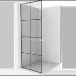 Mexen Kioto+ L стенен душ параван с рафт Walk-in 80 x 200 cm, черна решетка, четкан никел - 800-080-123-97-77 (800-080-123-97-77)