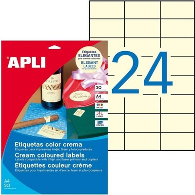 Etikety farebné 70x37mm APLI A4 20 hárkov krémové