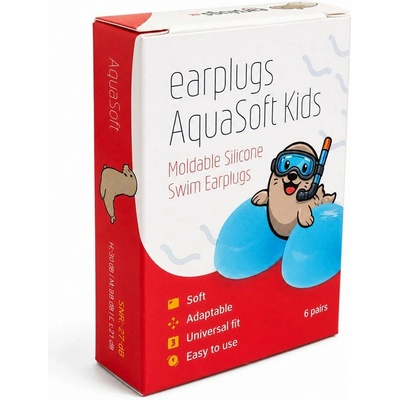 Earplugs AquaSoft Kids Špunty do uší do vody, 6 párů