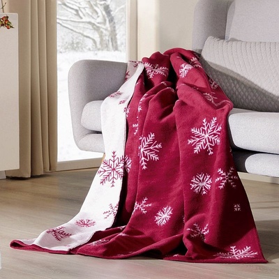 SCANquilt přehoz na postel VELURO snowflakes červená a bílá malý 60 x 200 cm