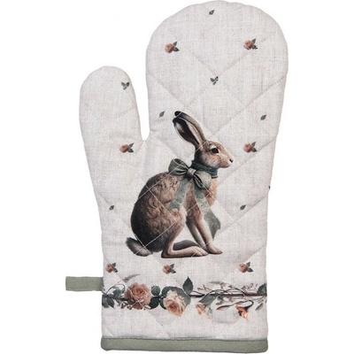 Clayre & Eef Natural Linen Easter Bavlněná chňapka rukavice se zajícem 18 x 30 cm