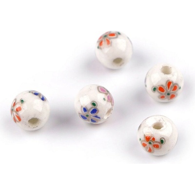 Porcelánové korálky s květy Ø8 mm, střední, 7 multikolor