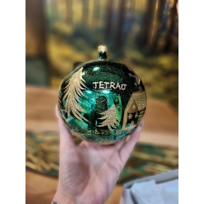 Vánoční koule TETRAO zelená lesklá jelen 12 cm