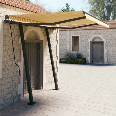 vidaXL Automatická zatahovací markýza se sloupky Žluto-bílá, 3.5 x 2.5 m