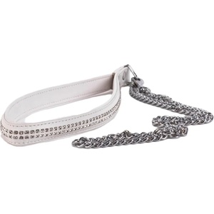  Яка с блестящи камъни и метална верига - Leather Handle White (DEVIL00078)