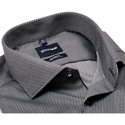 Olymp Modern Fit košile s šachovnicovým vzorem prodloužený rukáv šedá