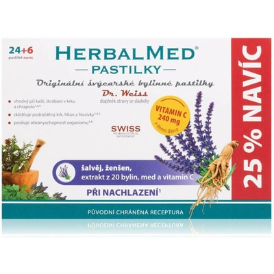 HerbalMed Dr.Weiss BEZ CUKRU Šalvěj-ženšen 24+6 pastilek