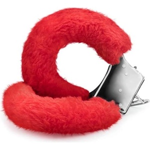 Shots Toys Метални белезници с пух "crushious red" цвят Червен