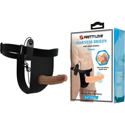 PRETTY LOVE HARNESS BRIEFS Draven Strap-On 6.8'' Dildo vibrácie