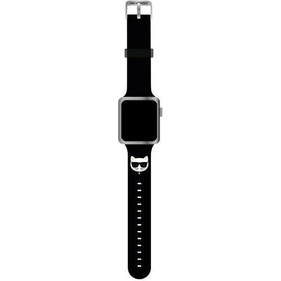 Силиконова каишка Karl Lagerfeld KLAWLSLCK за Apple Watch 42/44/45mm, черен / черен, Silicone Choupette Heads (KXG0036938)