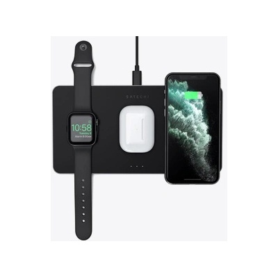 Satechi Trio Wireless Charging Pad за Apple Watch, Airpods, iPhone Black (STX3TWCPM)