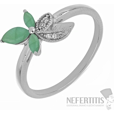 Nefertitis Prsten stříbrný s broušenými smaragdy a zirkony 026097 EM